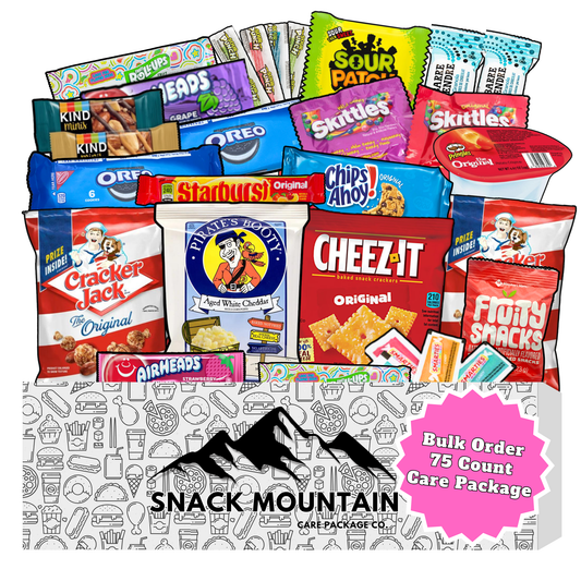 Deluxe 75-Count Snack Box Care Package – | Bulk Snacks Variety Pack for Adults, College Students & Offices